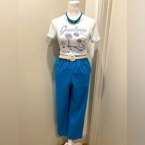 VTG Retro 80s 90s Alfred Dunner Petite Turquoise Blue Casual Slacks Pants - 8P